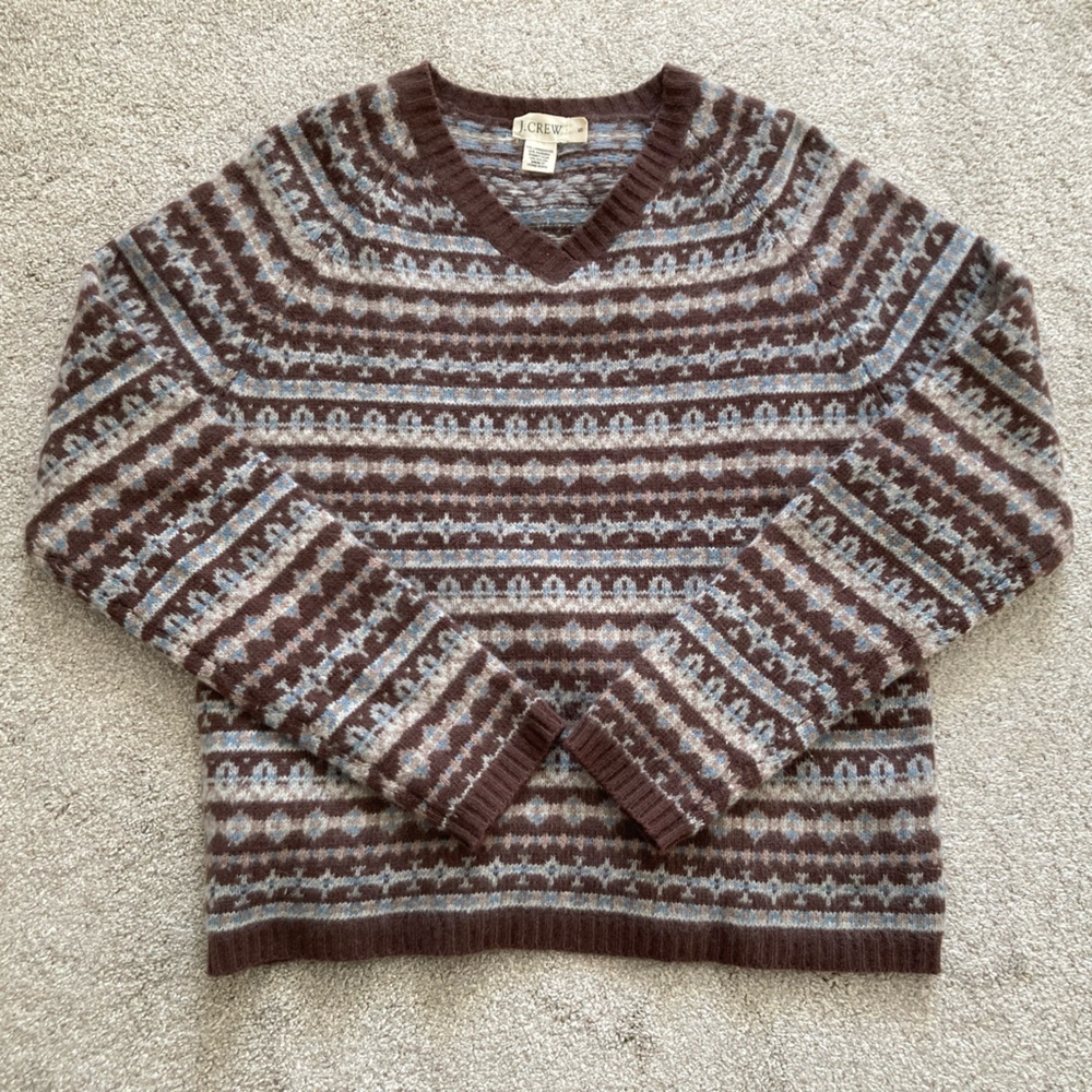 Vintage J.Crew Lambswool/Angora Fair Isle sweater made in Hong Kong